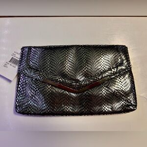 NEW Nordstroms Silver Snakeskin Clutch Glam Shiny Club
